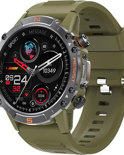 WalkerFit Military Rugged Smart Watch for Men 1.43" AMOLED Smartwatch, Always-on, IP68 Waterproof for Swim, HR Sleep Monitor, Bluetooth Call Fitness Watch for iPhone Andriod Compatible, Army Green