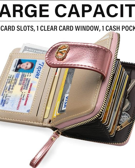 Multi-Purpose Wallet High Capacity Card Holder Zipper Coin Purse with Wristlet Bracelet Keychain Silicone Beaded Bangle Key Ring
