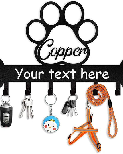 Personalized Dog Leash and Key Holder for Wall - Custom Name Metal Wall Mount With Hooks, Storage Organizer, Key Rack Decor - Gifts for Dog Lovers, Entryway, Farmhouse