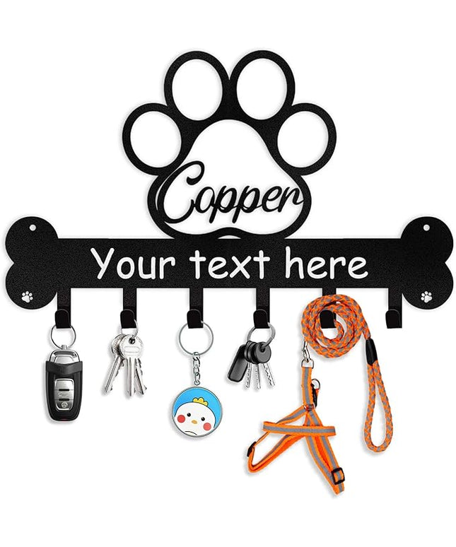 Personalized Dog Leash and Key Holder for Wall - Custom Name Metal Wall Mount With Hooks, Storage Organizer, Key Rack Decor - Gifts for Dog Lovers, Entryway, Farmhouse