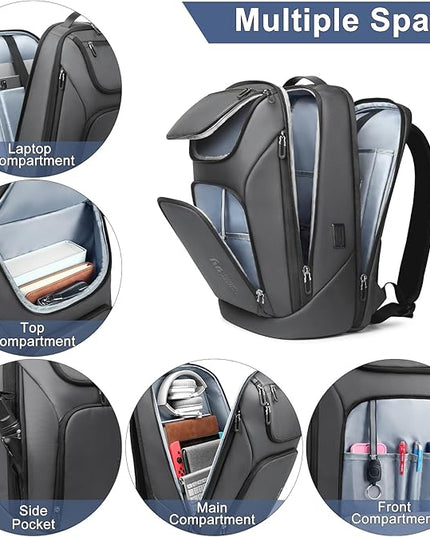 hk Business Smart Backpack for Men Anti-Theft for 17.3 Inch Laptop with USB Charging Port Water-Resistant Large Durable Compact 30L for Travel College Work-Deep Grey