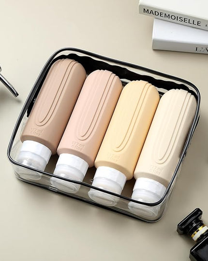 Travel Bottles for Toiletries, Large 6oz Oversize Containers, BPA Free Leak Proof Tubs Refillable Liquid Traveler Accessories with Toiletry Bag for Cometic Shampoo and Lotion Soap (4 Pack)