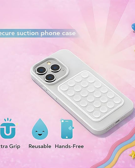 Suction Phone Case Mount, Phone Sticky Grip for iPhone and Android, Adhesive Phone Accessory, Hands-Free Mirror Shower Phone Holder for Videos and Selfies (Clear)