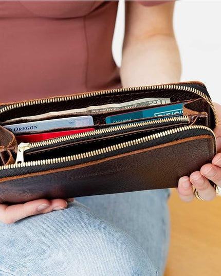 Portland Leather Goods Women's Accordion Zip Wallet – Handcrafted in Durable, Full-Grain Leather – 8 Card Slots & Secure Zippered Pocket – Coldbrew