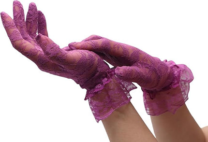 ATHX Women's Lace Floral Opera Tea Party Gloves 80s Wrist Length Bridal Wedding Prom Gloves Costume Accessories
