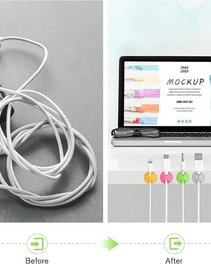 12 Pack Cable Clips, Znben Cable Holder for Desk Cord Organizer Adhesive Cord Management Charger Wire Holder Clips for Desk, Home, Office, Car, Cubicle, Nightstand Colorful