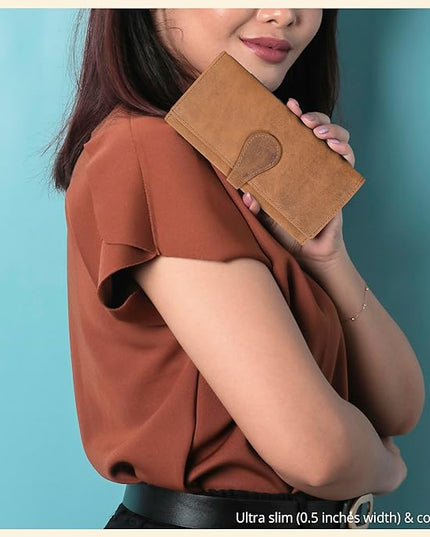 Real Leather Women Wallet Leather with RFID Blocking -Trifold Card Holder Designer Ladies Clutch with ID Window Wallets