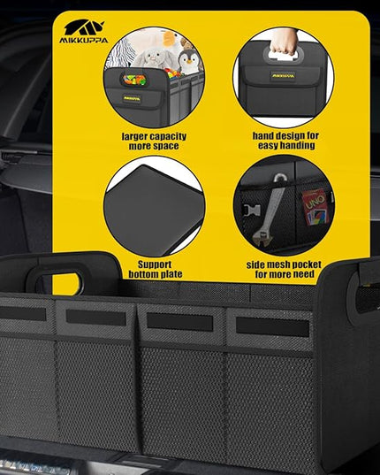 MIKKUPPA Car Trunk Organizer - 70L Collapsible Trunk Organizer for Groceries, Car Storage Organizers for SUV Auto Truck Van with Non Slip Bottom (Black)