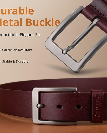 Buffway Men’s Full Grain Leather Belt – Solid One-Piece Leather, 1.5” Wide for Jeans & Business Casual, Gift Box Included