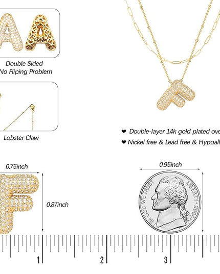LUCA SMITH Initial Necklaces for Women, Dainty Balloon Bubble Letter, Name Letter Alphabet Pendant Layered Choker Chain Jewelry Gift