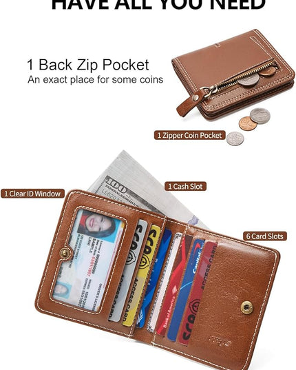 TFKGS Slim Wallet for Women Vegan Leather RFID Blocking, Small Thin Credit Card Holder Bifold Compact Pocket Ladies Mini Purse Brown