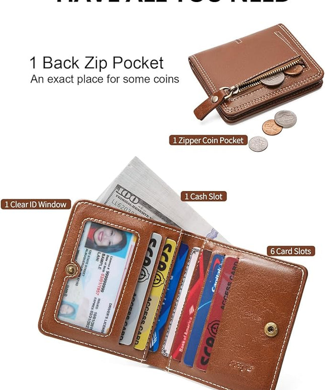 TFKGS Slim Wallet for Women Vegan Leather RFID Blocking, Small Thin Credit Card Holder Bifold Compact Pocket Ladies Mini Purse Brown