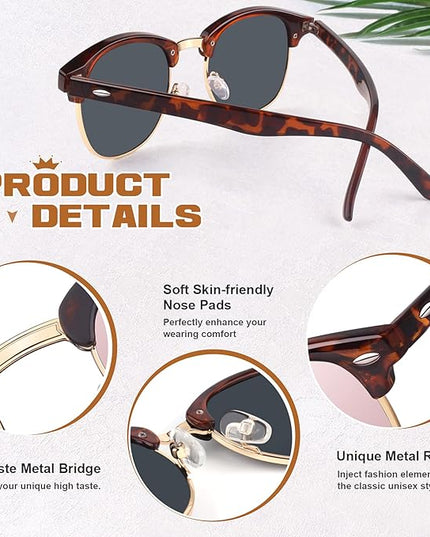 GQUEEN Classic Horn Rimmed Semi Rimless Polarized Sunglasses for Men Women GQO6