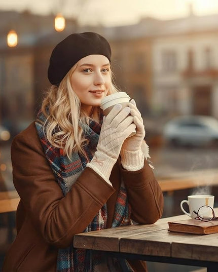 Liitrsh Women Winter Gloves with Embroidery Bow Touchscreen Warm Elastic Knit Lining Gloves for Cold Weather Gift