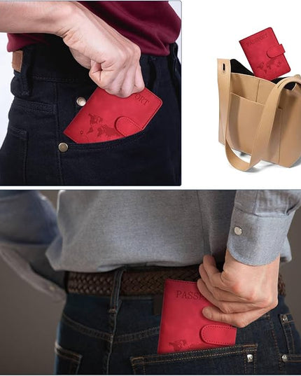 Passport Holder, Passport Cover with Credit Card Slot and Boarding Pass Slot Combo, Passport Wallet Case Book Travel Must Have, RFID Blocking Leather Travel Accessories, Red