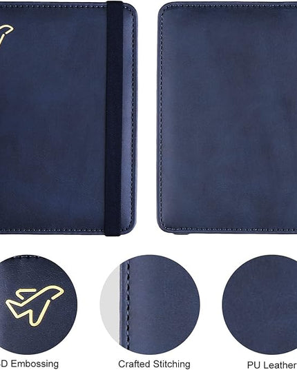 WALNEW Passport Holder for Travel, RFID Passport Cover Wallet for Women Men, PU Leather Passport Book Card Holder Case with Pen, Travelling Essentials for Flying