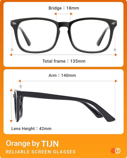 TIJN Blue Light Blocking Glasses for Women Men Clear Frame Square Nerd Eyeglasses Anti Blue Ray Computer Screen Glasses