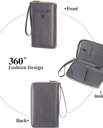 Leather RFID Blocking Passport Holder Travel Wallet, Passport Cover/Travel Wallet for Women/Men with