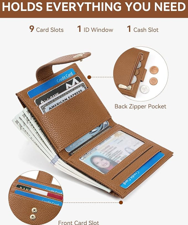 BOSTANTEN Slim Wallet for Women Small RFID Blocking Credit Card Holder Leather Bifold Wallets with Zipper Coin Pocket Brown
