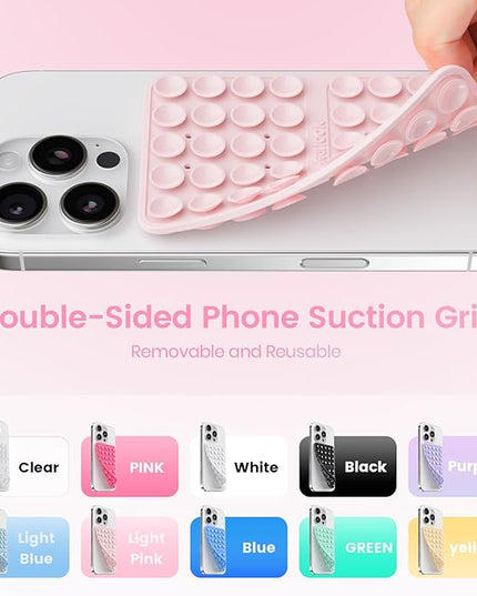 Klearlook Silicone Double-Sided Suction Cup Phone Case Detachable Mount, Sticky Phone Grip with Higher Suction Power for iPhone, Hands-Free Phone Accessories Holder for Selfies and Videos, Light Pink