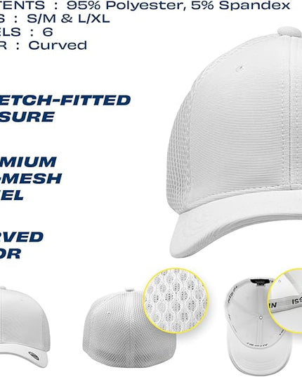 [2 Pack] Hybrid Stretch-Fitted Trucker Cap, Baseball Cap with Air Mesh