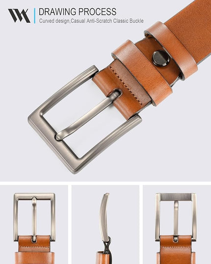 WOLFANT Men's 1.5" Full Grain Leather Belt,100% Italian Real Solid Leather