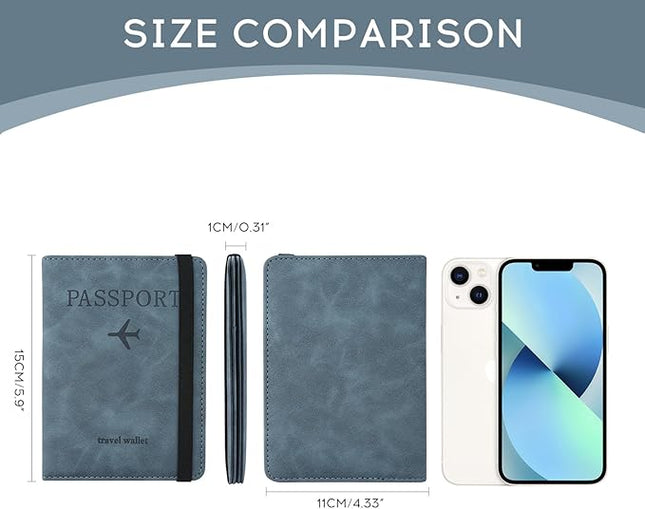 ILIYAH-Passport Cover-Passport Holder Travel Wallet-RFID Blocking Passport Case Travel Accessories Card Holder Wallet Unisex Travel Gifts(Greyish Blue)
