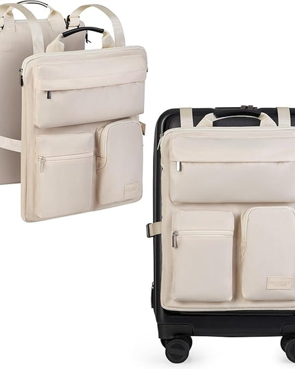 BAREFOOT CARIBOU Over Luggage Organizer for Carry On Bag or Suitcase with Storage Pockets, 16” Laptop Sleeve with Handle, Travel Accessories Bag Slide On Luggage Harness with Adjustable Straps (Ivory)