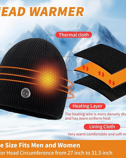 Qsocksy Heated Hat Rechargeable Beanie with Fast Heating, Polyester Thermal Lined Unisex Winter Cap for Outdoor Activities