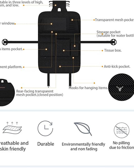 GMQ Back Seat Car Organizer 1 Pack,Backseat Organizer with Tray,Multifunctional Car Seat Back Storage Box with Foldable Tablet Holder (Carbon Black, Weave)