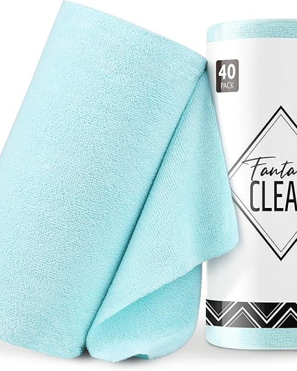 Fantasticlean Microfiber Cleaning Cloth Roll -40 Pack, Tear Away Microfiber Towels, 12" x 12", Reusable, Washable, Scratch Free, Ultra Absorbent Dishcloth for All-Around Cleaning Supplies (Blue)
