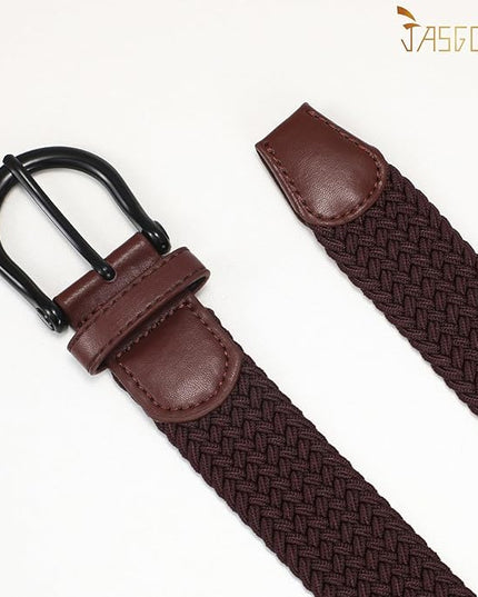 JASGOOD Women Elastic Braided Woven Belt Stretch Canvas Casual Belt 1.4'' for Golf Jeans Pants