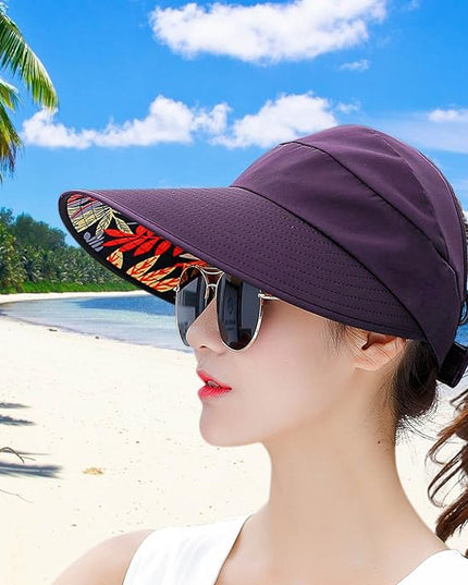 HINDAWI Sun Hats for Women Wide Brim UV Protection Sun Hat Summer Beach Packable Visor