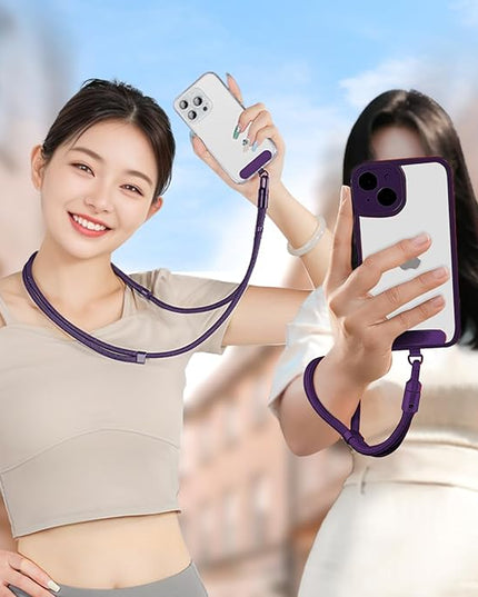 Phone Lanyard 2 Pcs - 1 Phone Wrist Strap, 1 Adjustable Crossbody Cell Phone Lanyard, 2 Metal Pads and 360° Rotating Metal Clips - Skin-Friendly, Universal for Most Phone cases(Pink)