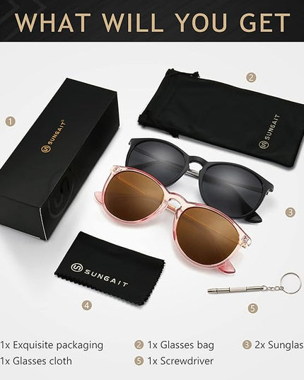 SUNGAIT Premium Vintage Round Sunglasses for Women Men Classic Retro Trendy Style