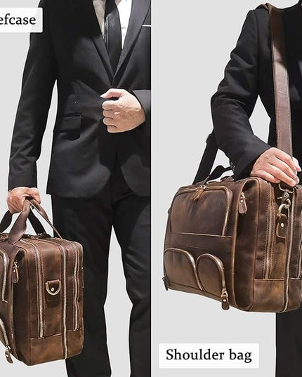 Augus Business Travel Briefcase Genuine Leather Duffel Bags for Men Laptop Bag fits 15.6 inches Laptop