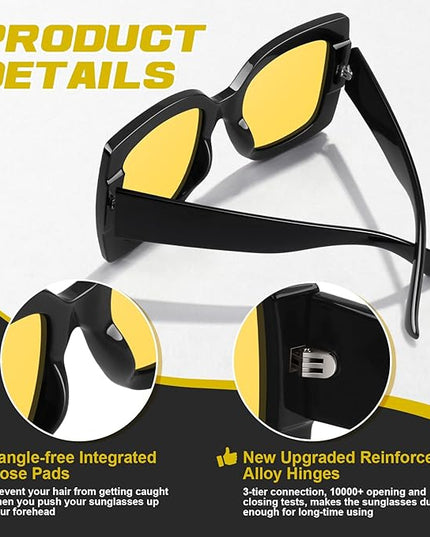GQUEEN Oversized Square Frame Sunglasses Womens Retro Vintage Trendy Shades,S904