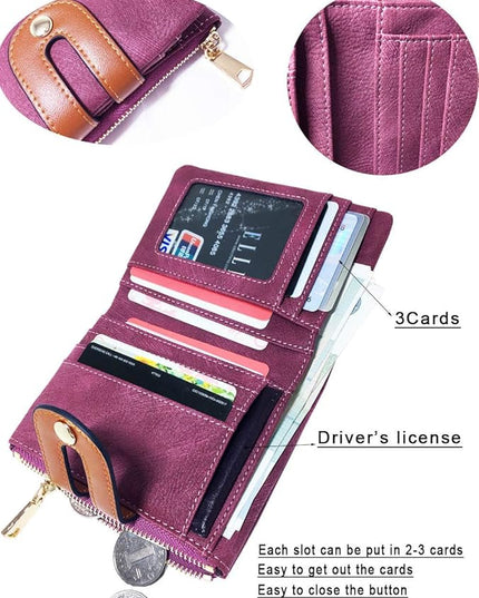 AOXONEL Women's Rfid Small Bifold Leather Wallet Ladies Mini Zipper Coin Purse id card Pocket,Slim Compact Thin