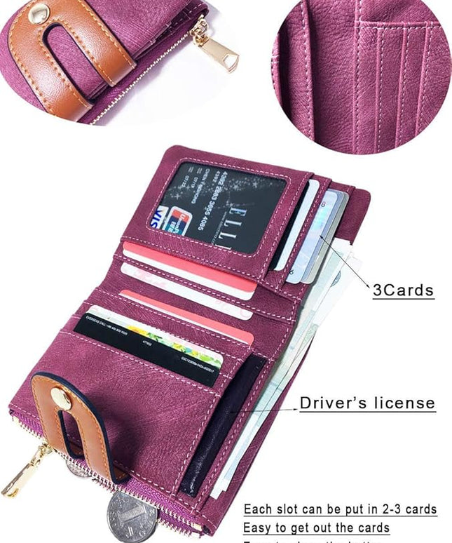 AOXONEL Women's Rfid Small Bifold Leather Wallet Ladies Mini Zipper Coin Purse id card Pocket,Slim Compact Thin