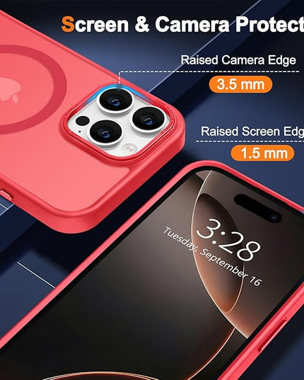 Hython Case for iPhone 16 Pro Case Magnetic Translucent Matte Phone Cases 6.3" [Compatible with MagSafe] Thin Slim Fit Shockproof Bumper Hard Protective Cover for Women Men Girls, Frosted Red