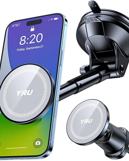 YRU Upgraded Magnetic Phone Holder for Car【Patented & Super Magnet】 for MagSafe Car Mount Dashboard Magnet Phone Holder Windshield Phone Stand for iPhone 17 16 15 14 13 12 Pro Max Samsung, Grey