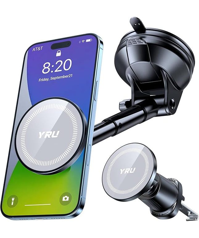 YRU Upgraded Magnetic Phone Holder for Car【Patented & Super Magnet】 for MagSafe Car Mount Dashboard Magnet Phone Holder Windshield Phone Stand for iPhone 17 16 15 14 13 12 Pro Max Samsung, Grey