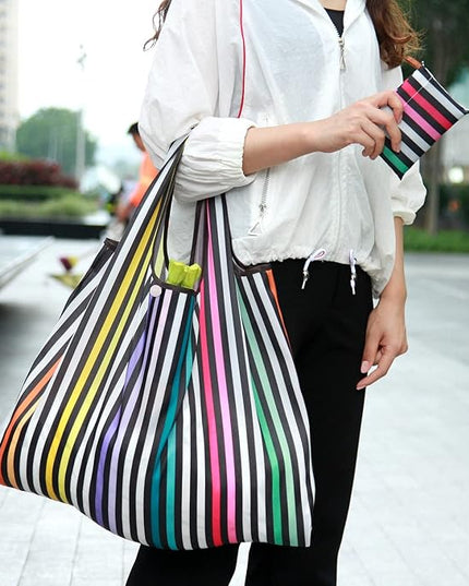 KINGMAS Reusable Grocery Bags, Eco-Friendly Folding Tote Shopping Bag fits in Pocket, Washable Waterproof Nylon Pouch Bags
