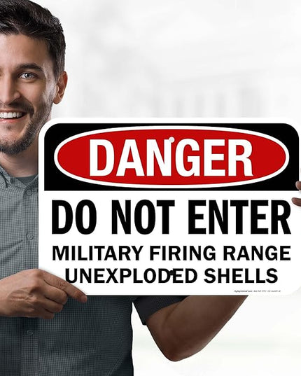 Danger Do Not Enter Military Firing Range Unexploded Shells Sign, 12x18 Inches, Rust Free .063 Aluminum, Fade Resistant, Made in USA by My Sign Center