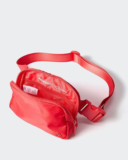 Pander Two Way Zipper Fanny Pack Nylon Everywhere Belt Bag for Women, Water Repellent Waist Packs, Crossbody Bags with Adjustable Strap (Red).