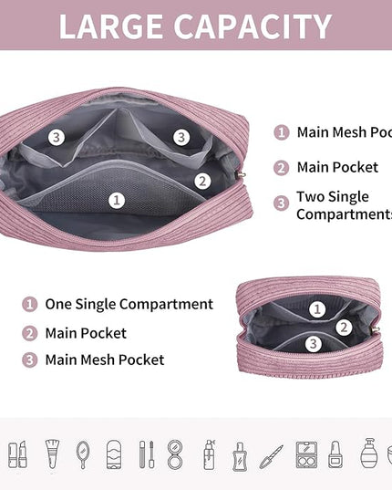 MAGEFY Small Makeup Bag for Purse Mini Cosmetics Bag Corduroy Cute Cosmetic Pouch for Women with Slip-in Pockets