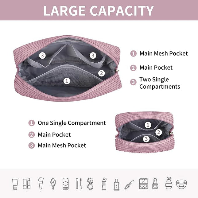 MAGEFY Small Makeup Bag for Purse Mini Cosmetics Bag Corduroy Cute Cosmetic Pouch for Women with Slip-in Pockets