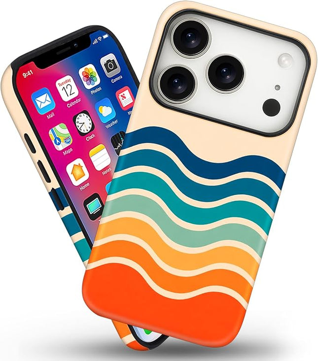 Magnetic for iPhone 17 Pro Max Case Cute Frog Stripes Phone Case, Summer Shockproof Slim TPU and Hard PC Protective Phone Cover Compatible with MagSafe Designed for Women Girls