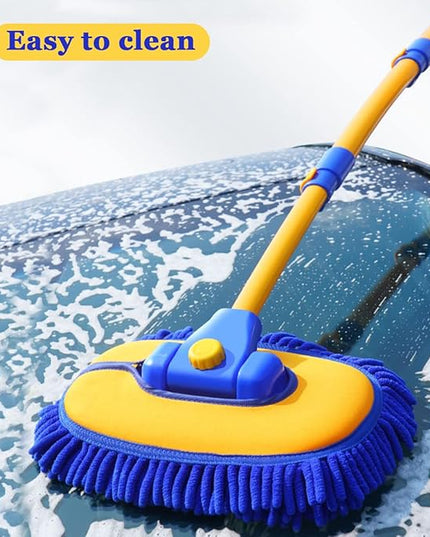 Car Wash Brush with Long Handle, Microfiber Towels Car Wash Kit Cleaning Supplies, Car Wash Mop Mitt with 2 Replacement Head , Extension Pole Car Brush Cleaning Kit for Cars Trucks(Blue)