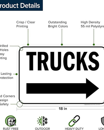 Trucks Right Sign, 12x18 Inches, 55 mil thick HDPS (high density polystyrene), Made in USA by My Sign Center